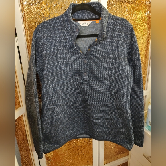 Orvis Fleece Lined Pullover 1/4 Button Navy Large New without Tags - Picture 4 of 16
